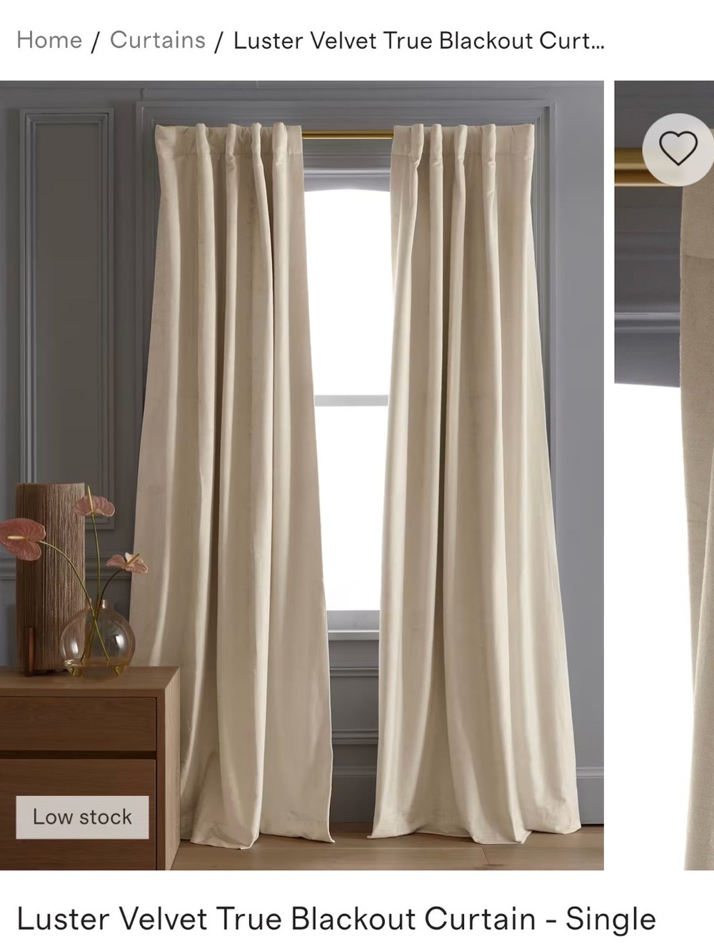 Quince Luster Velvet True Blackout Curtain - Champagne 1 panel